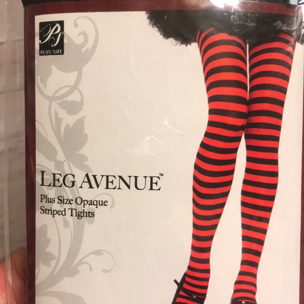 New Leg Avenue Plus Size Black/Red Striped Tights